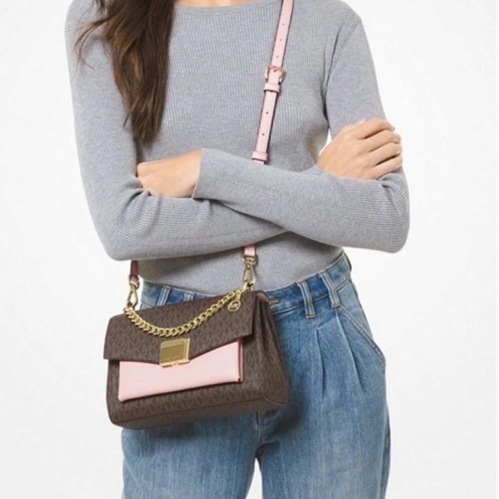 Michael Kors Lita Brown and Pink Crossbody Bag - Picture 4 of 13